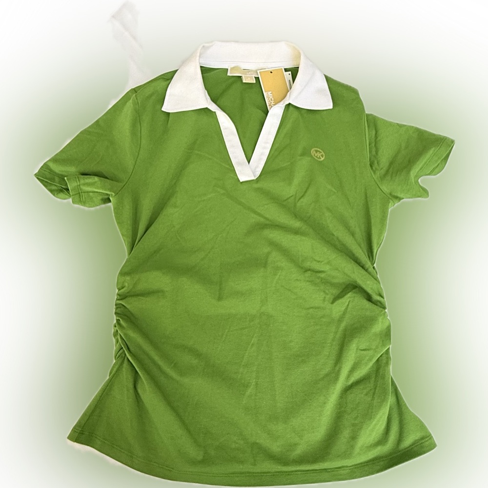 Michael Kors Bright Green Polo with Contrasting White Trim